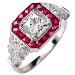 Antique Diamond Ruby Platinum Engagement Ring