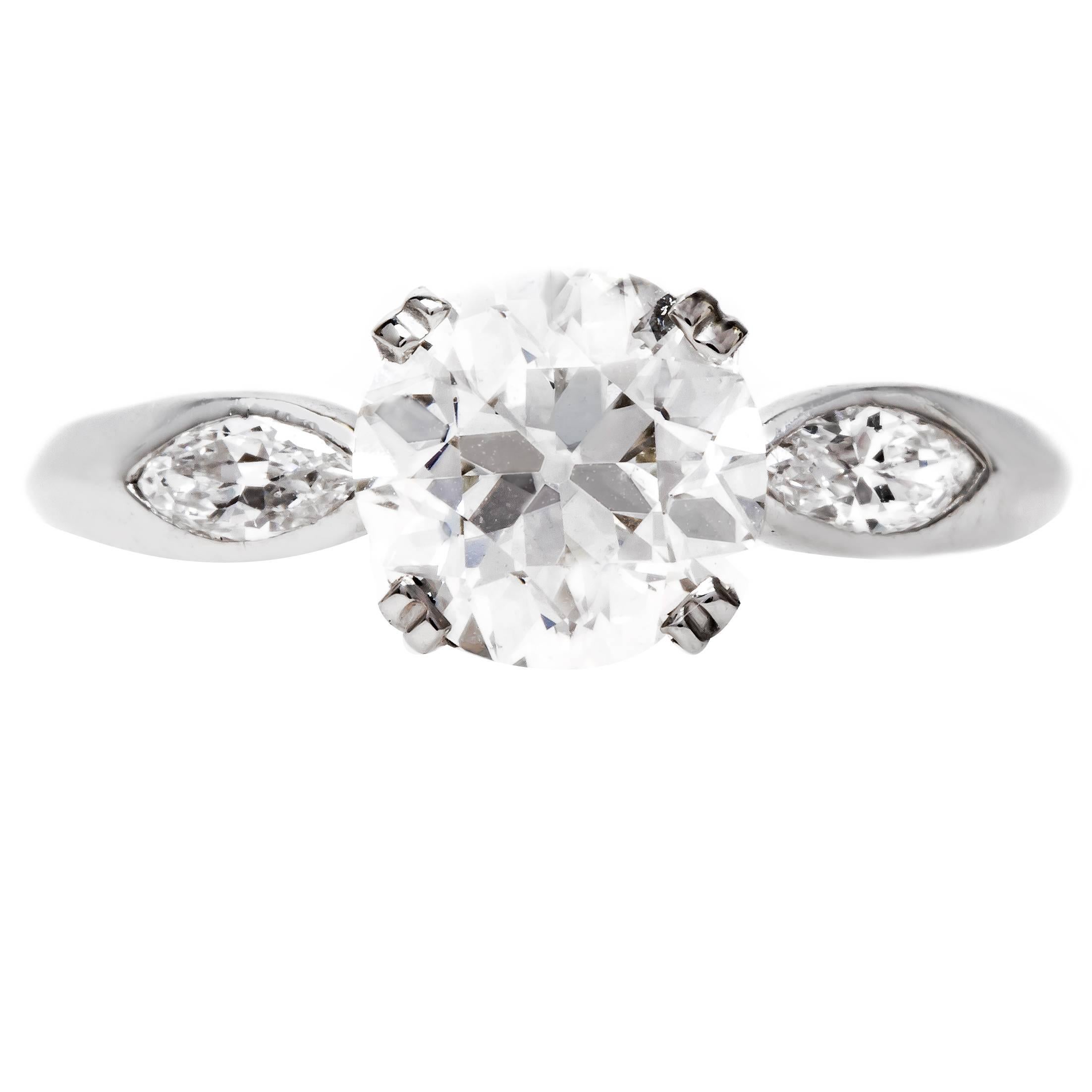 Late Art Deco 1.39 Carat Old European Cut Diamond Platinum Engagement Ring  For Sale