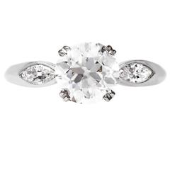 Vintage Late Art Deco 1.39 Carat Old European Cut Diamond Platinum Engagement Ring 