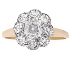 Striking Victorian Old Mine Cut Diamond Center Halo Engagement Ring 
