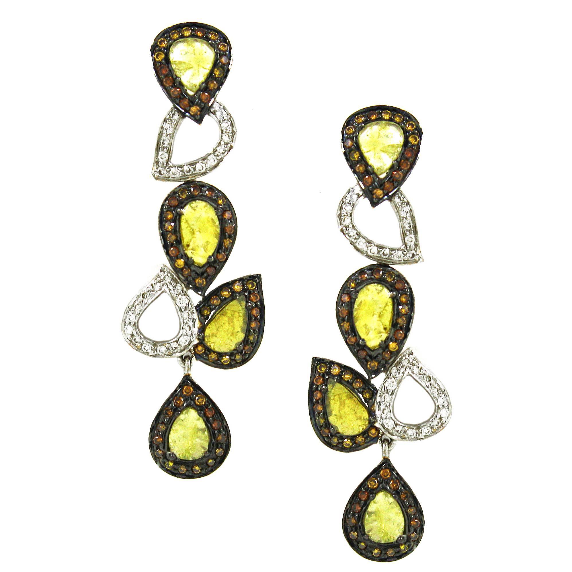 Natural Yellow Slice Diamond Gold Paisley Earrings For Sale