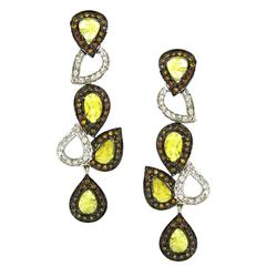 Natural Yellow Slice Diamond Gold Paisley Earrings