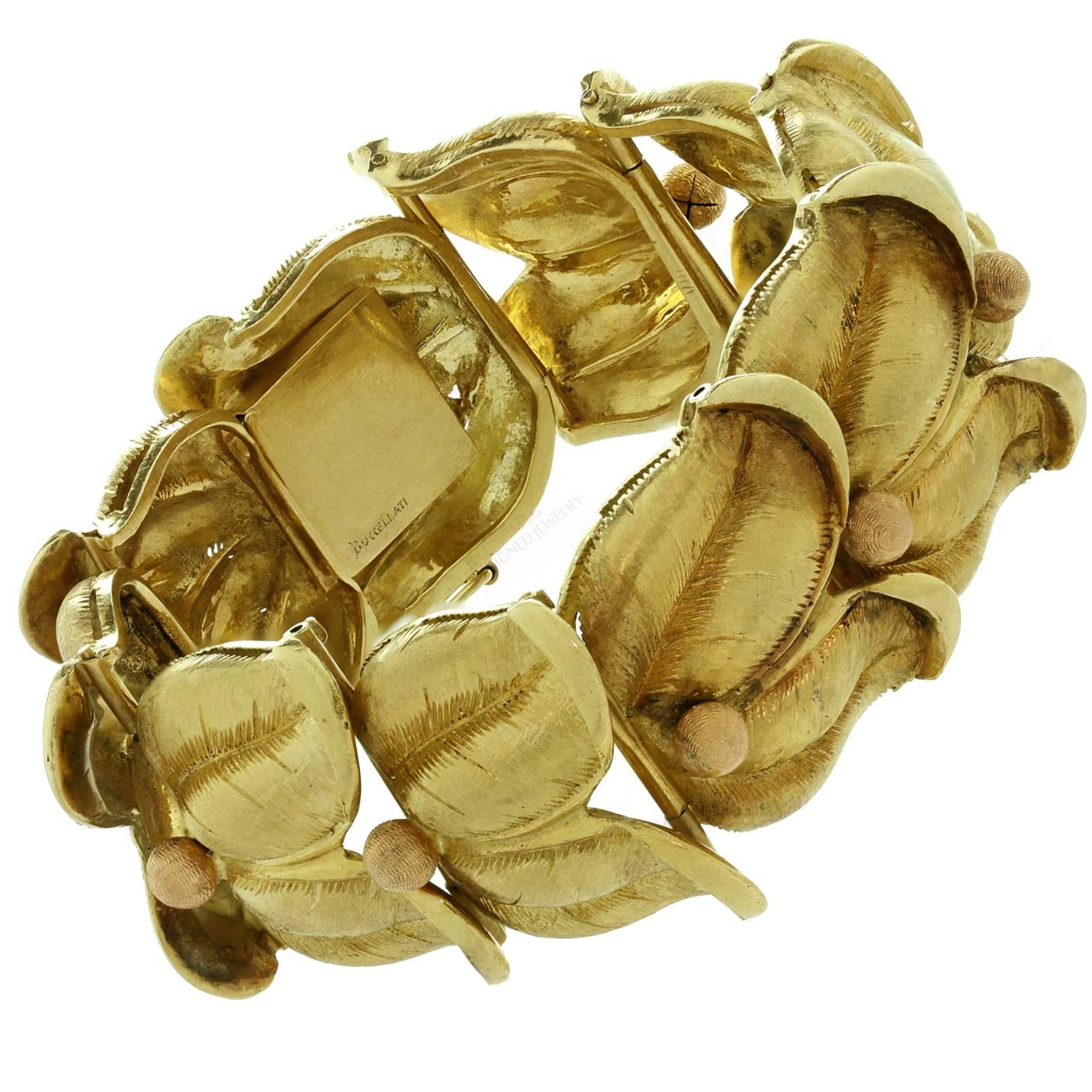 Buccellati Two Color Gold Floral Link Bracelet