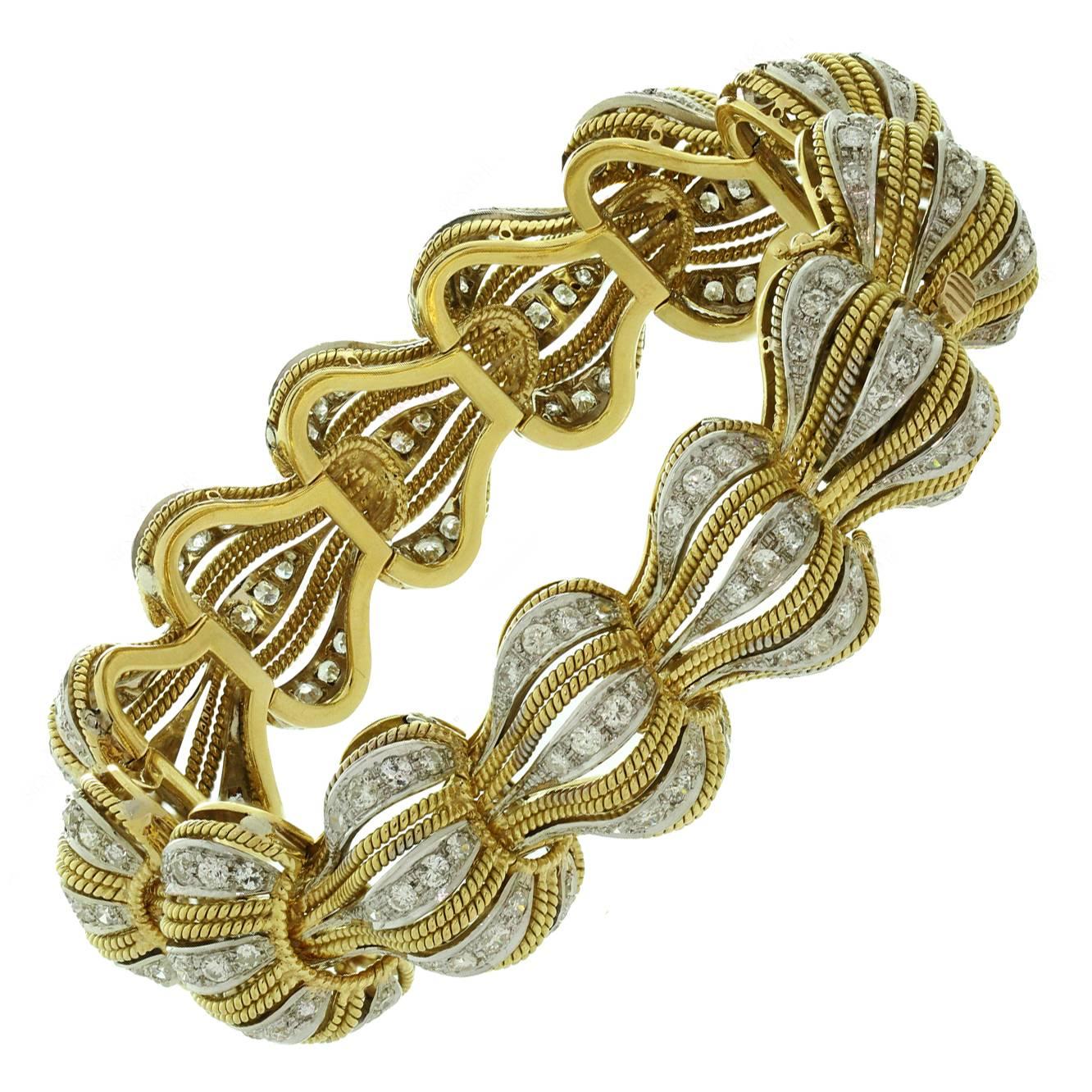 Buccellati Diamond Two Color Gold Link Bracelet