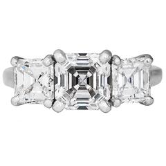 1.57 Carat GIA Cert Asscher Cut Diamond Platinum 3 Stone Ring