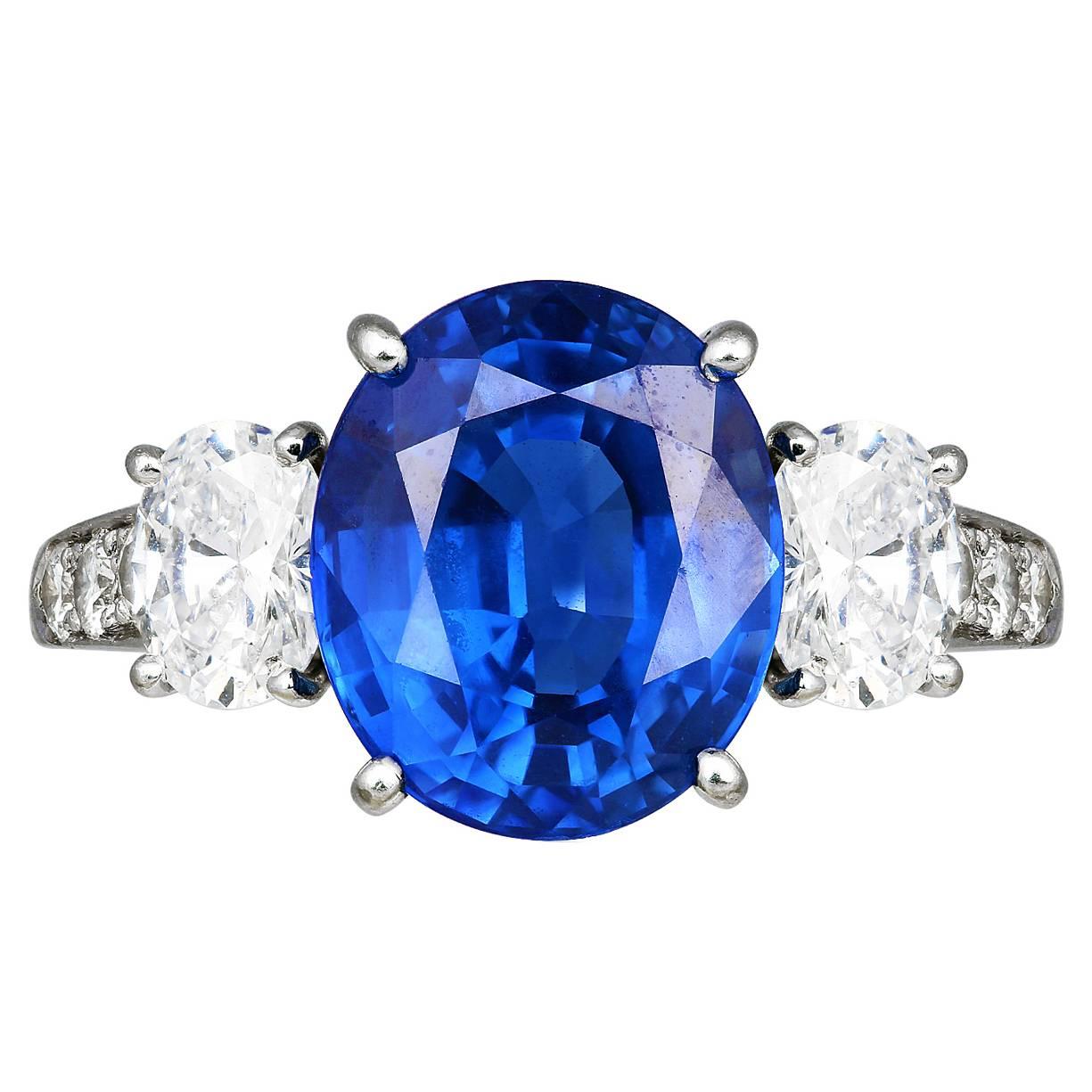 6.20 Carat Sapphire Diamond Platinum 3 Stone Ring For Sale