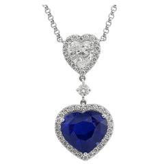 10.03 Carat GIA Cert Heart Sapphire Diamond Gold Necklace