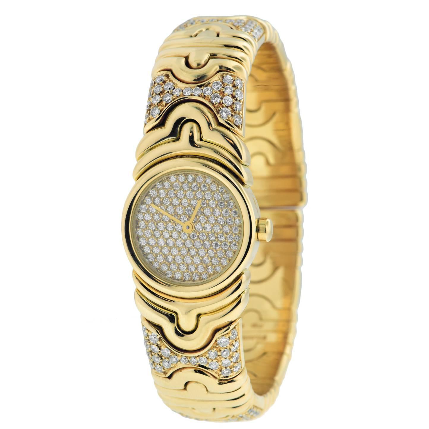 Bulgari Lady's Parentesi Yellow Gold Pave Diamond Quartz Wristwatch Ref BJ0 For Sale