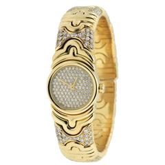 Vintage Bulgari Lady's Parentesi Yellow Gold Pave Diamond Quartz Wristwatch Ref BJ0