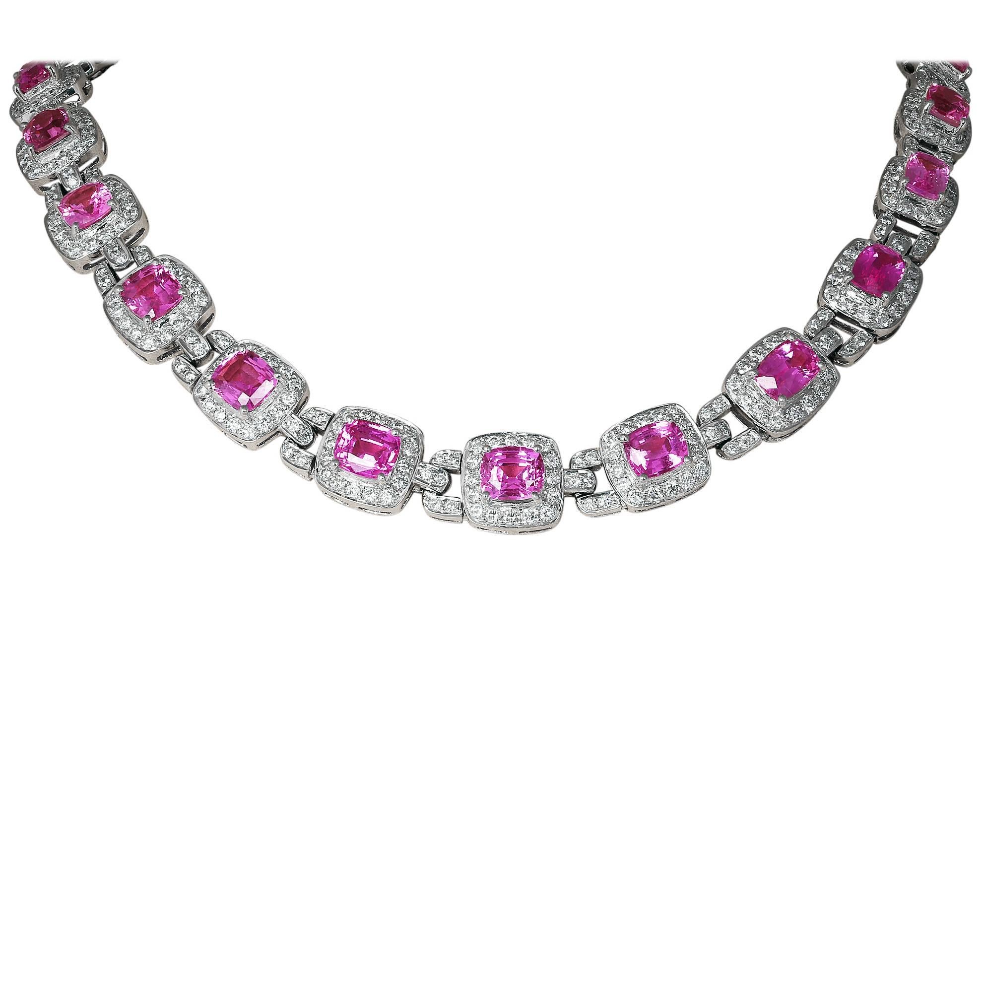 Pink Sapphire Gold Necklace For Sale