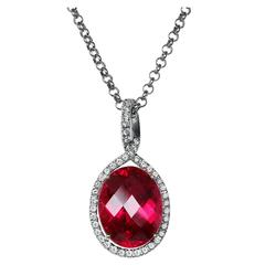 12.45 Carat Oval Shape Rubelite Tourmaline Diamond Pendant 6