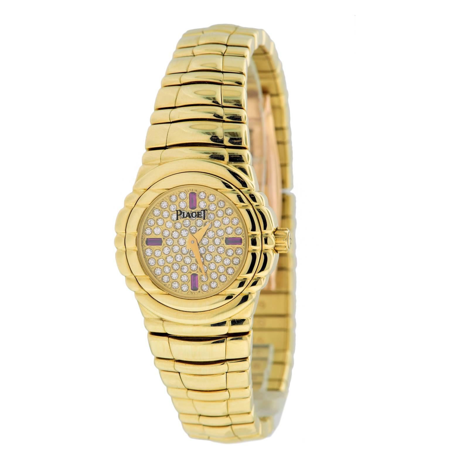 Piaget Lady's Yellow Gold Diamond Ruby Tanagra Quartz Wristwatch For Sale