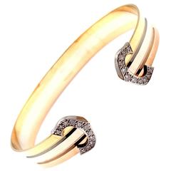 Cartier Diamond Tricolor Gold Double C Cuff Bangle Bracelet