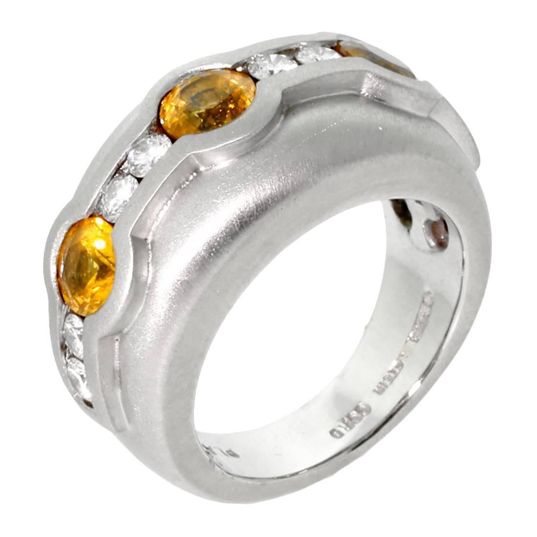 Barry Kieselstein Cord Yellow Sapphire Diamond Platinum Ring For Sale
