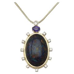 Vintage Boulder Opal Sapphire & Diamond Pendant 7
