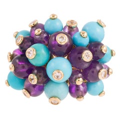 Turquoise Amethyst Diamond Gold Tremblant Dome Ring