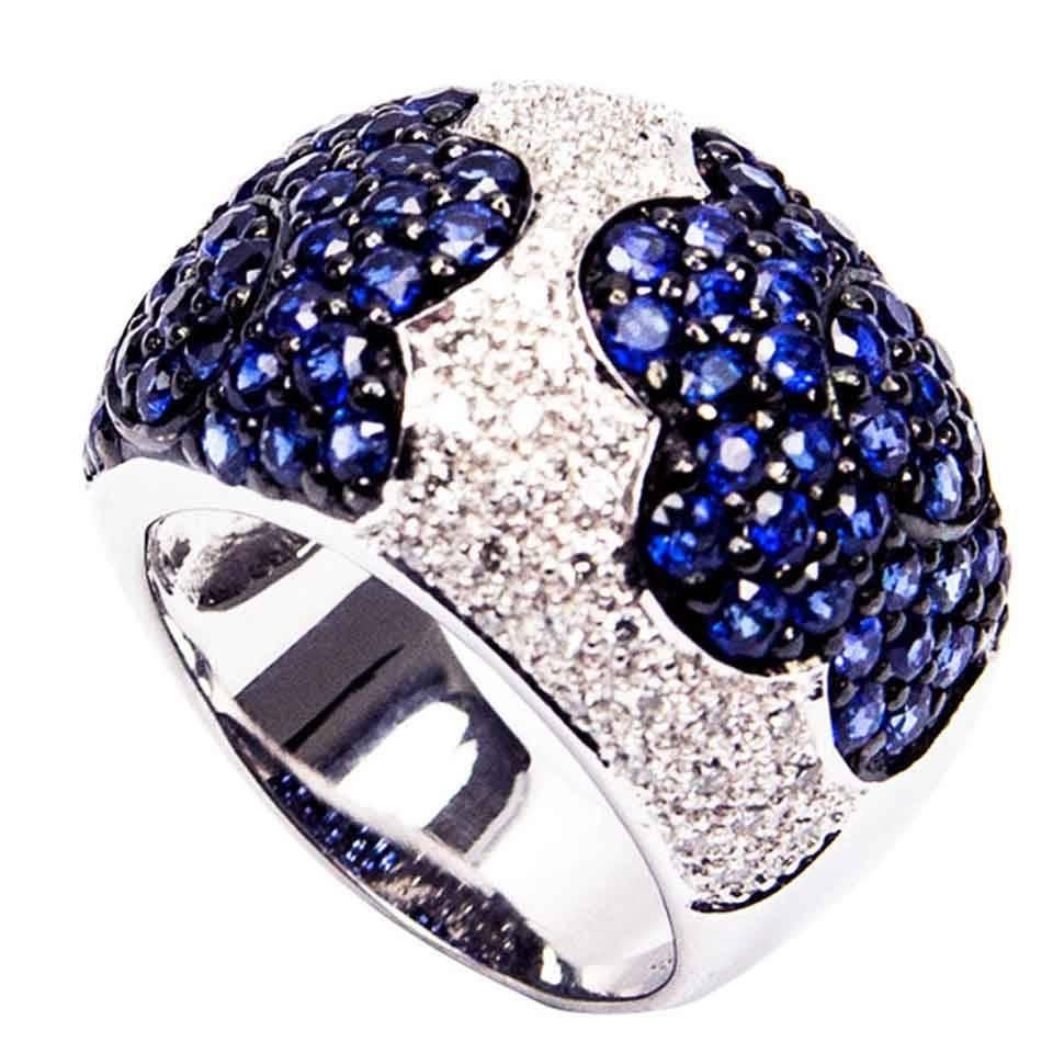 Sapphire Diamond Gold Dome Ring