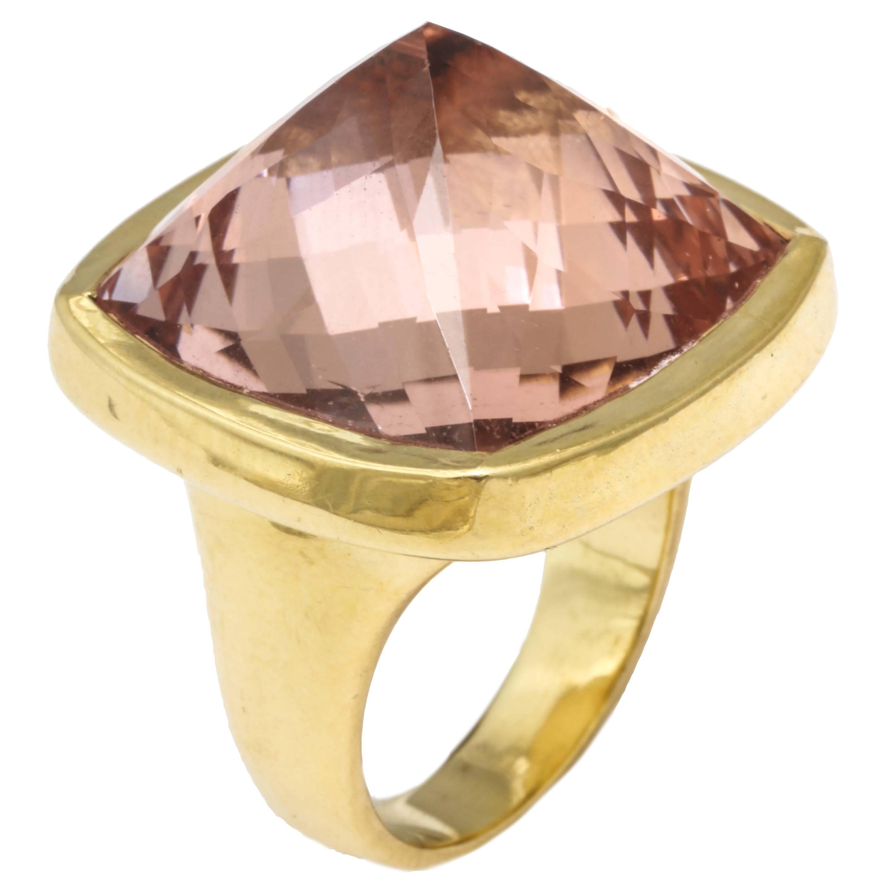 Rebecca Koven Morganite Gold Pyramid Ring For Sale