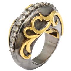 Rebecca Koven Diamond Silver Gold Rhodium Mermaid Wave Ring