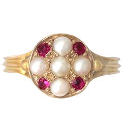 Pearl and 0.16Ct Ruby, 18k Yellow Gold Dress Ring - Antique 1871 7