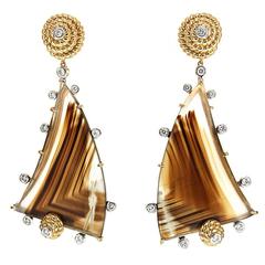 Special Cut Montana Agate Diamond Gold Earrings 1