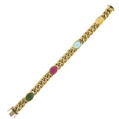 1980s Italian Multi Gemstone Cabochon Gold Bracelet 