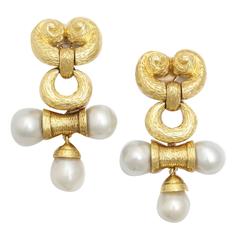 Massive Pearl Gold Drop Earrings 11