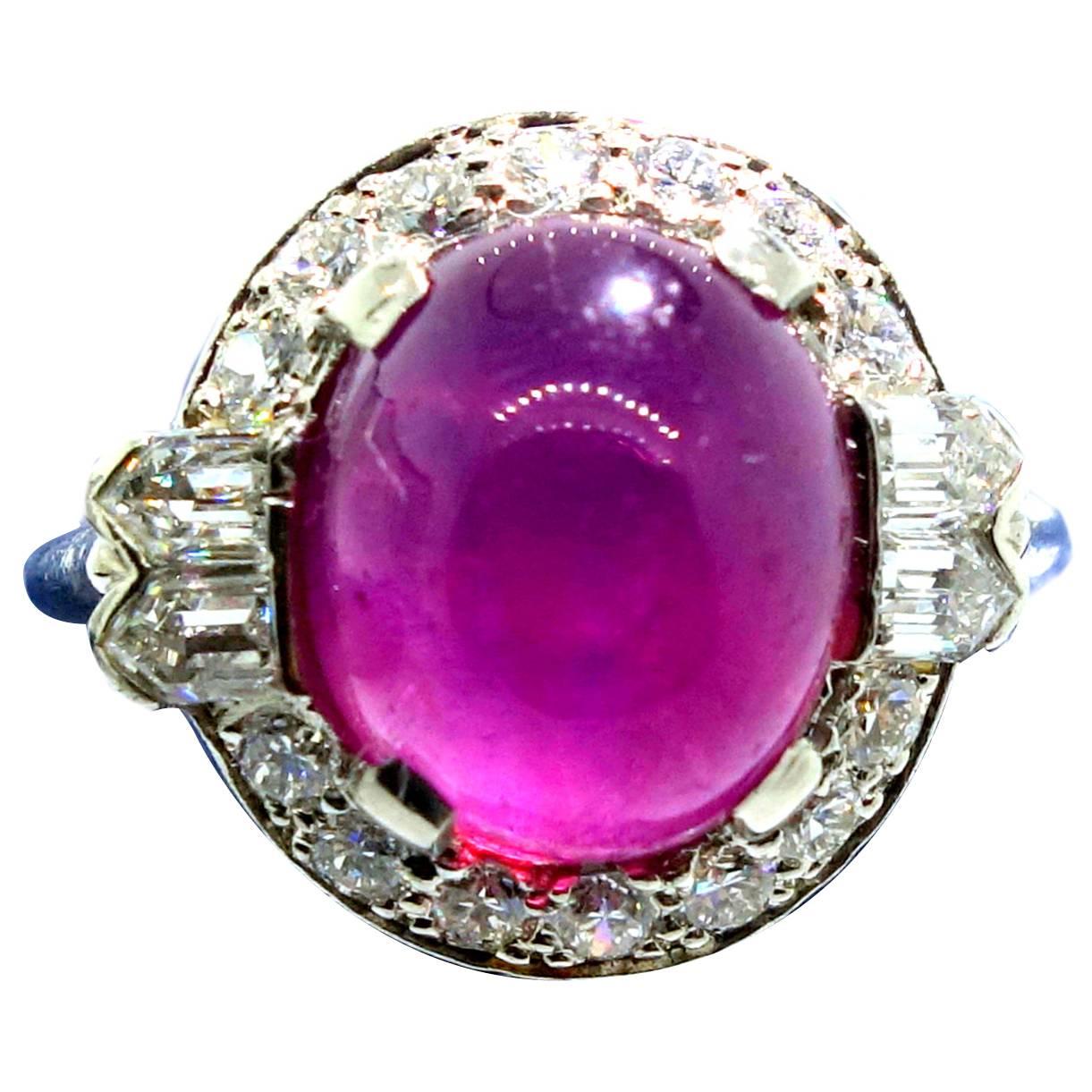 Art Deco 6.51 Carat GIA Cert Star Burma Ruby Diamond Platinum Ring