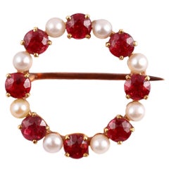 Edwardian Natural Spinel Pearl Gold Circle Pin