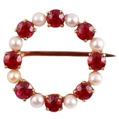 Edwardian Natural Spinel Pearl Gold Circle Pin 9