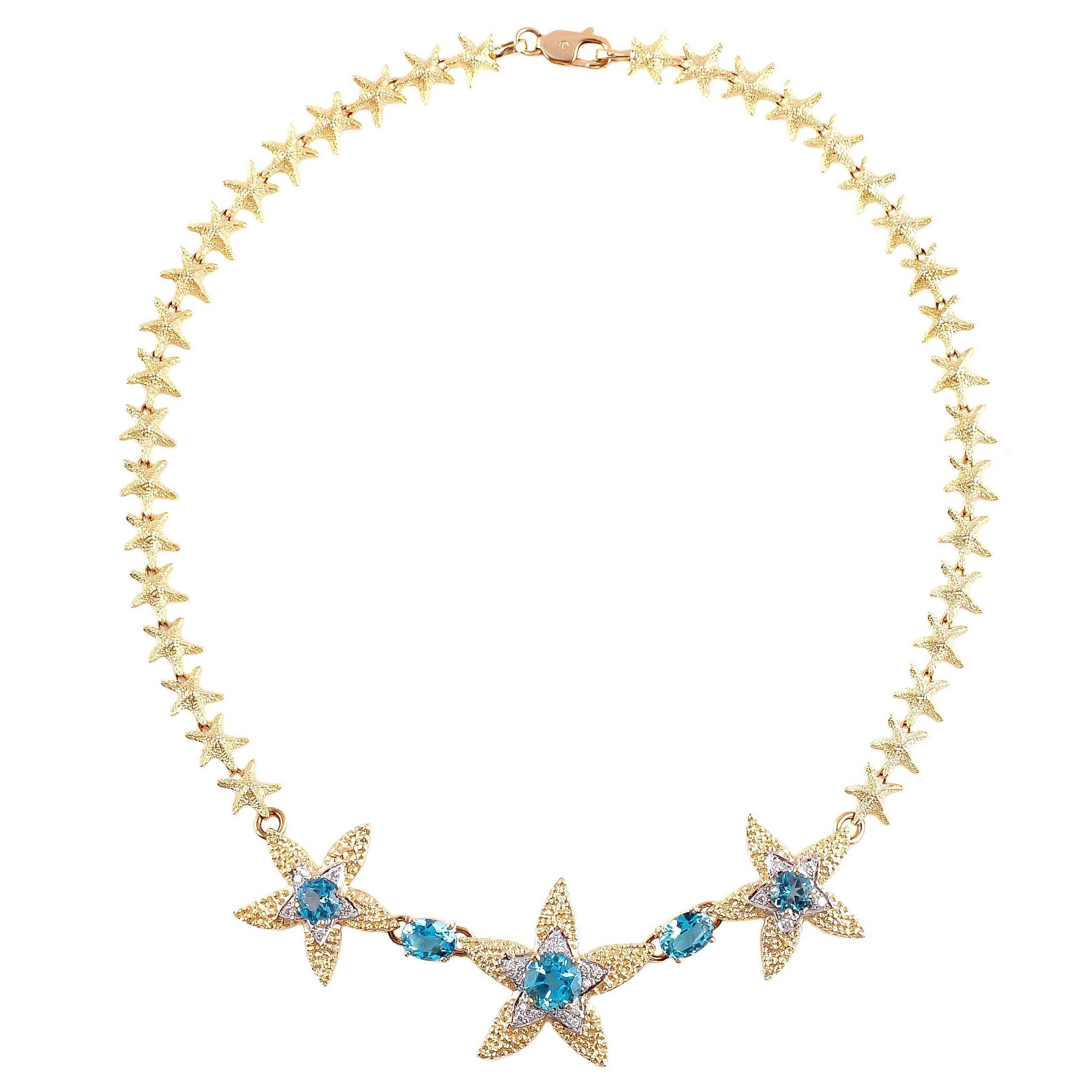 Blue Topaz Gold Starfish Necklace 