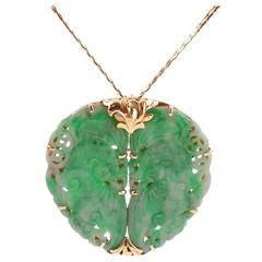 Mid Century Jade Pin Pendant with Gold Chain 4