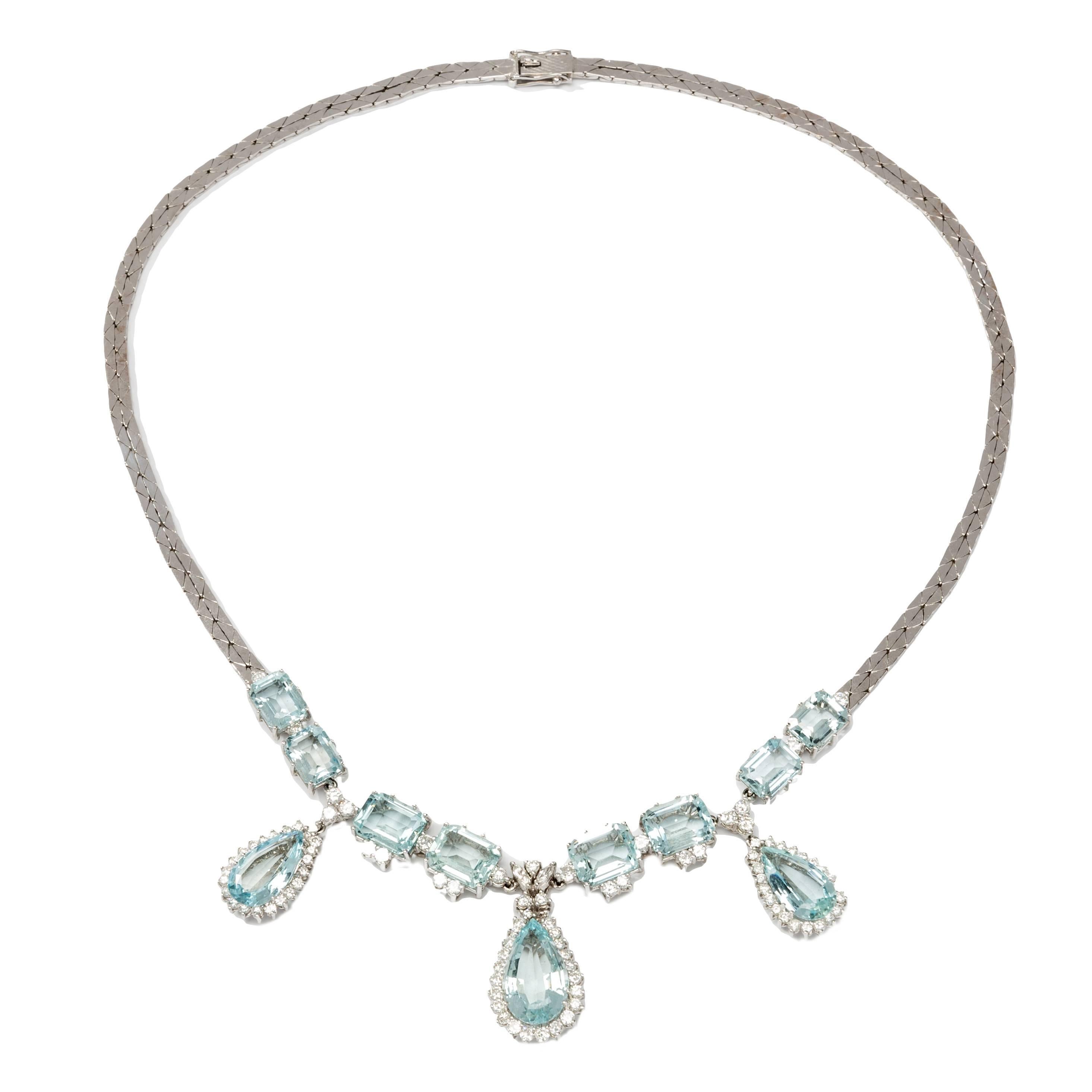 Aquamarine Diamonds Gold Necklace For Sale