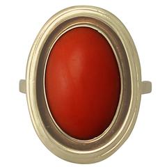 Coral and 14k Yellow Gold Dress Ring - Vintage Circa 1940 3