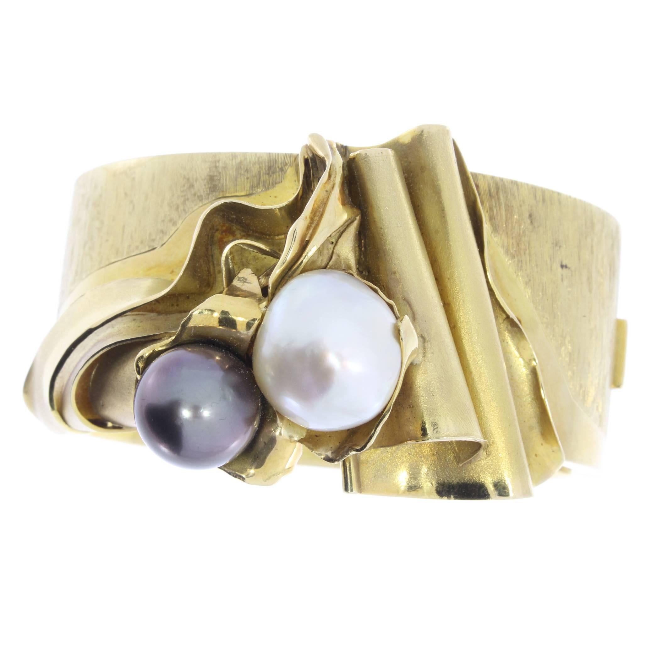 One of a Kind Pearl Gold Bangle Bracelet by Zerrener