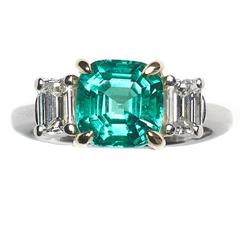 Colombian Emerald Diamond Gold Platinum Ring 10