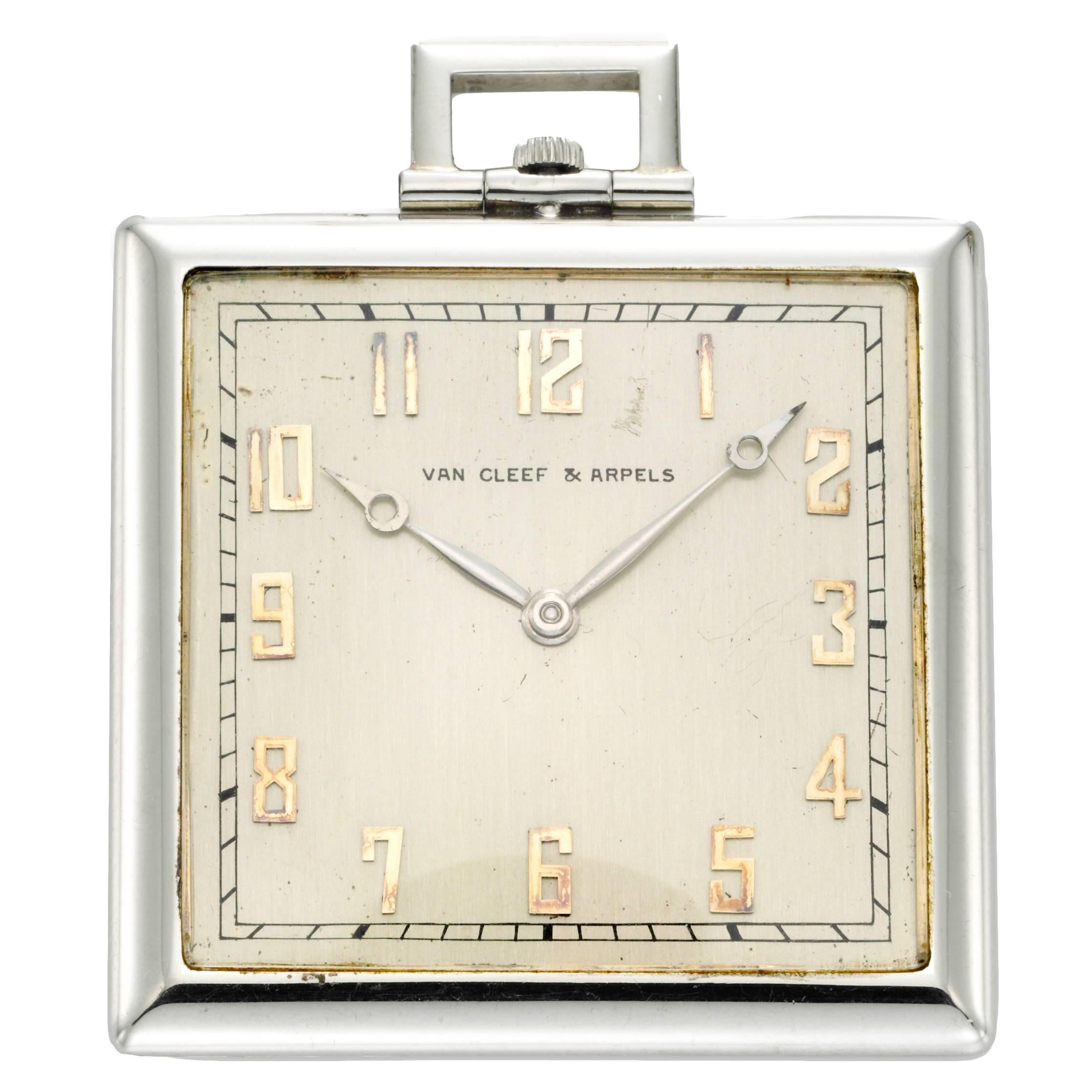 Van Cleef & Arpels White Gold Pocket Watch For Sale