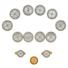 11teiliges edwardianisches Manschettenknöpfe-Set aus Perlmutt, Diamant, Gold und Platin