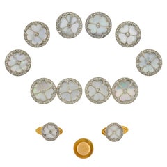 Edwardian Mother of Pearl Diamond Gold Platinum 11 piece Cufflink Set