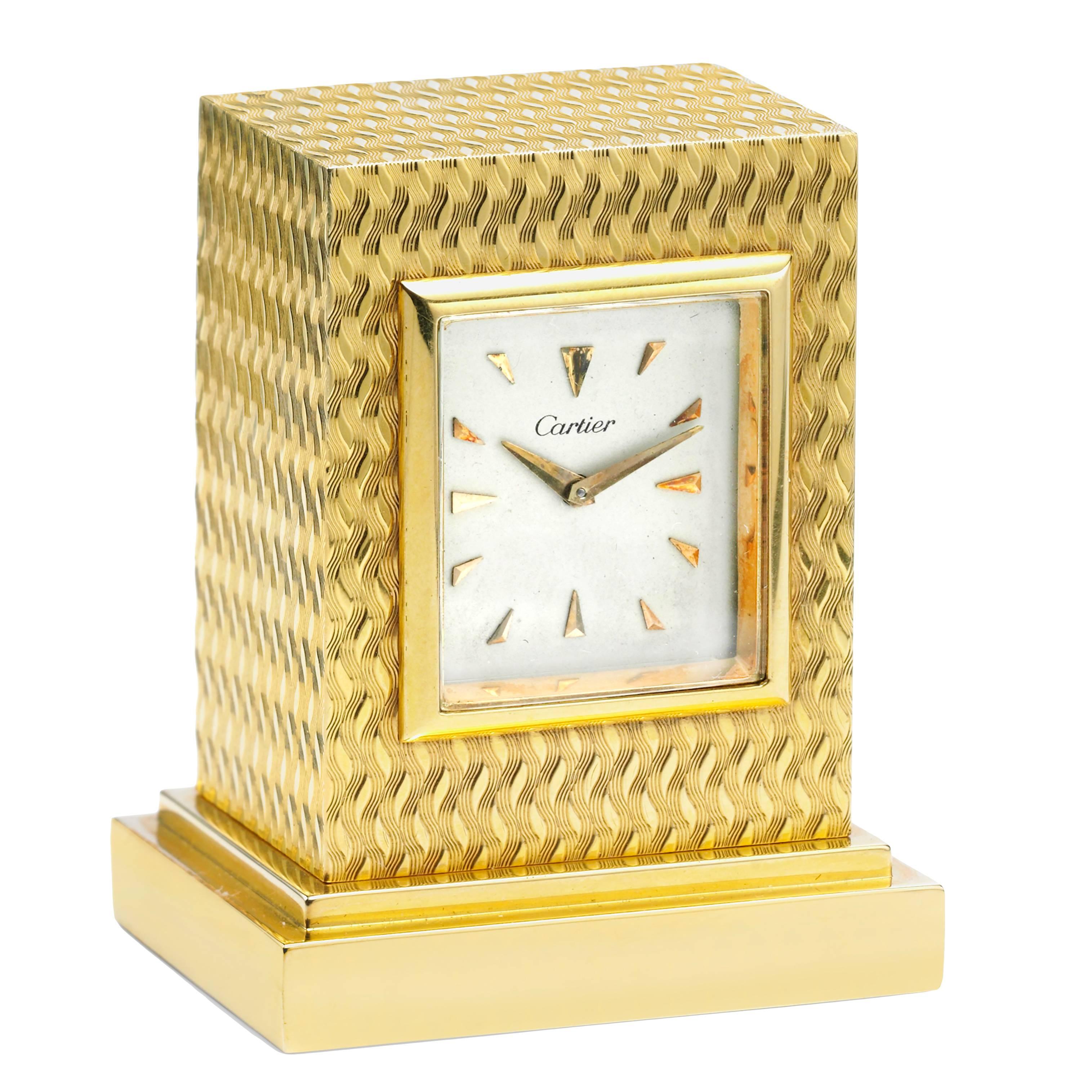 Cartier Yellow Gold Desk Clock For Sale