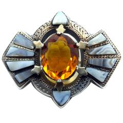 Unusual Victorian Sterling Silver-Mounted Scottish Agate Brooch