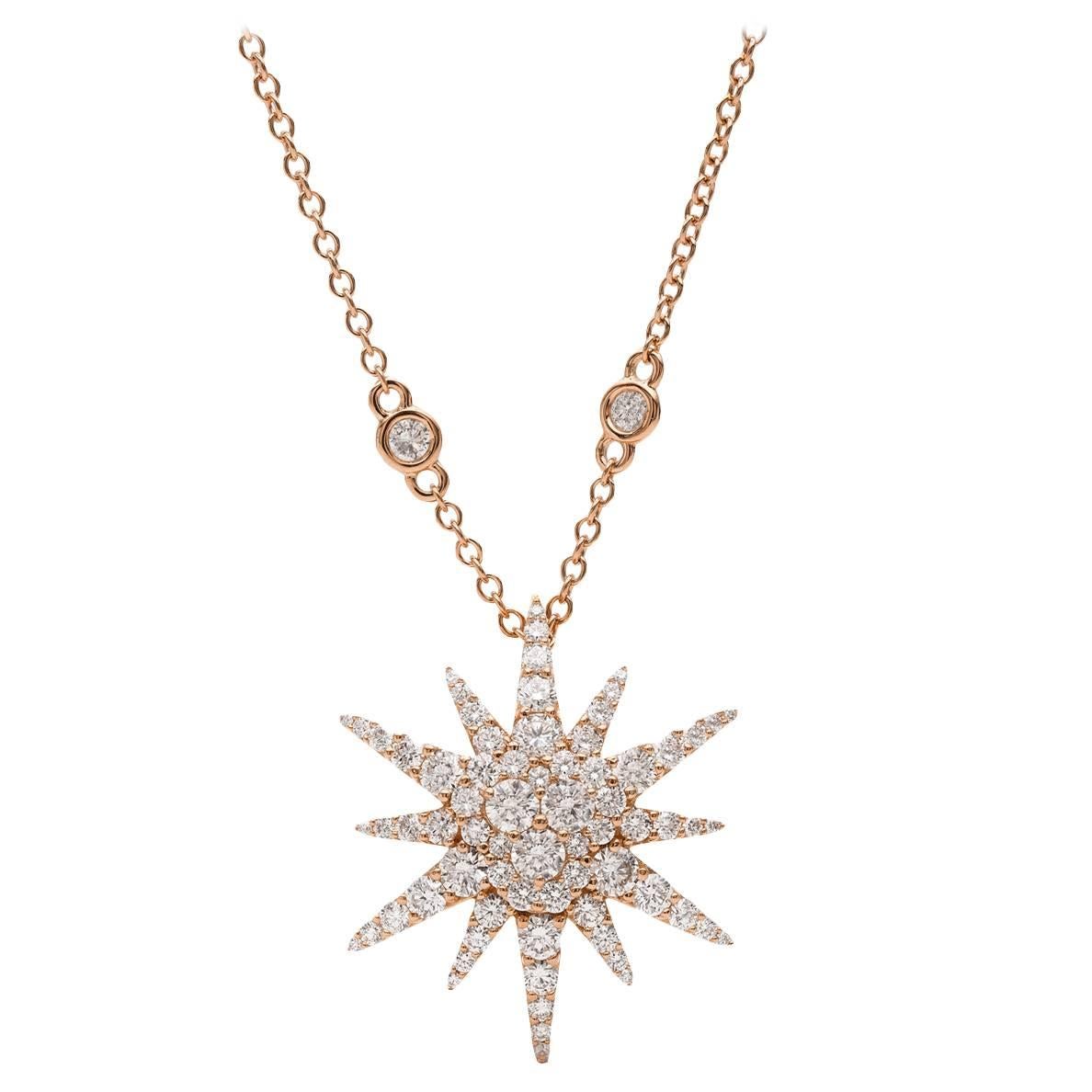Diamond Gold Starburst Pendant For Sale
