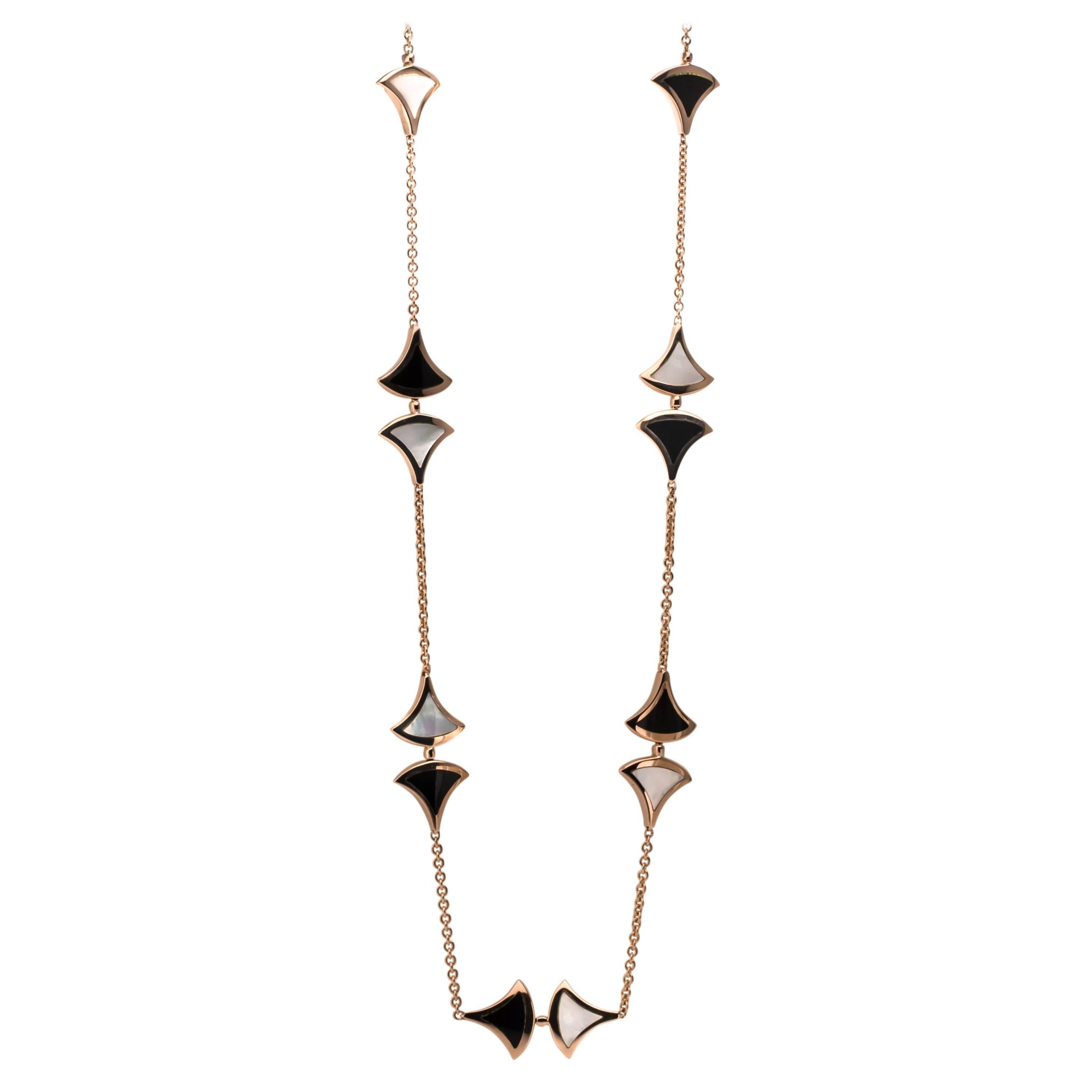Bulgari Onyx Mother of Pearl Gold Diva Necklace
