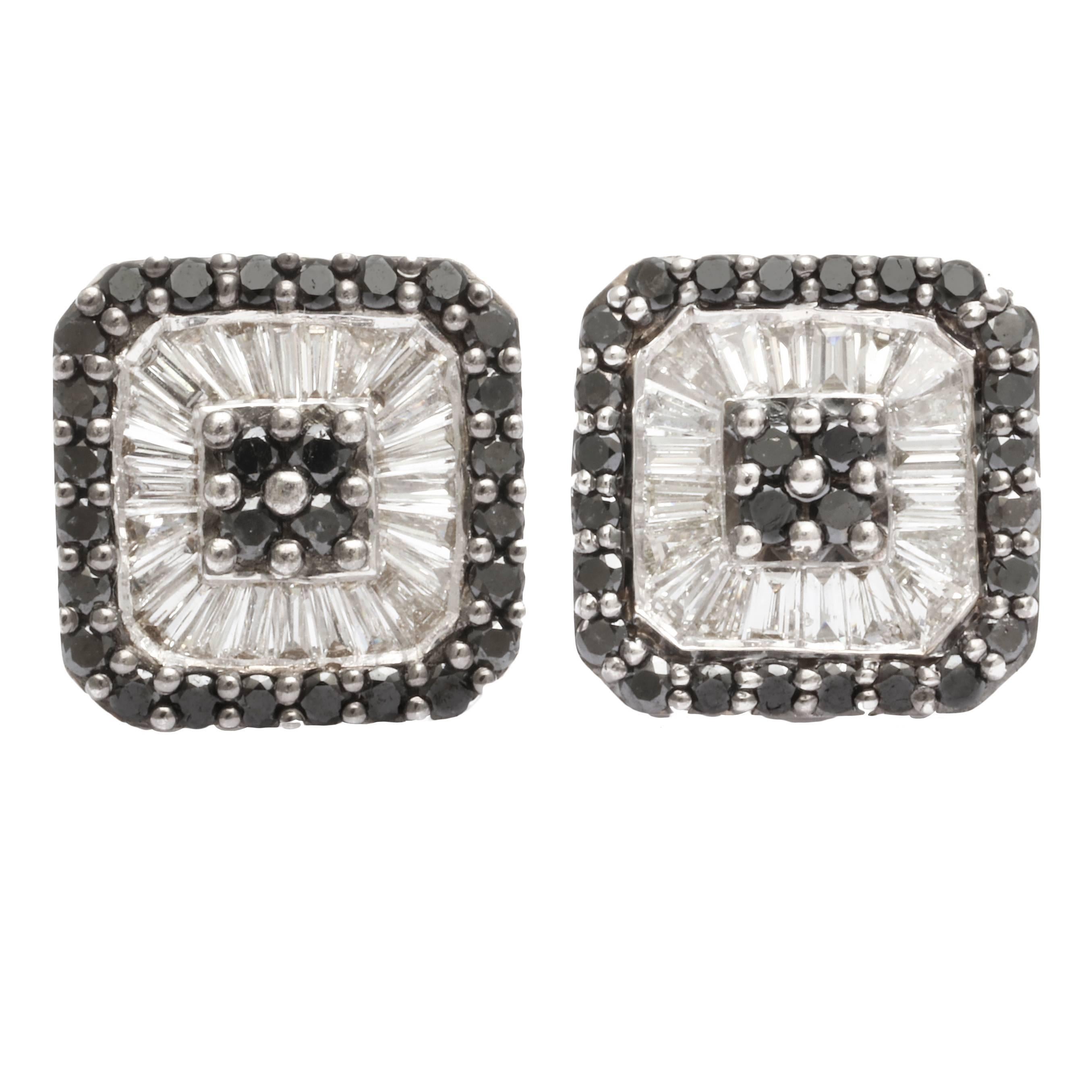 Black and White Diamond Gold Earrings