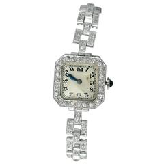 1940s 4.20 Carat Diamond and Platinum Cocktail Watch 8