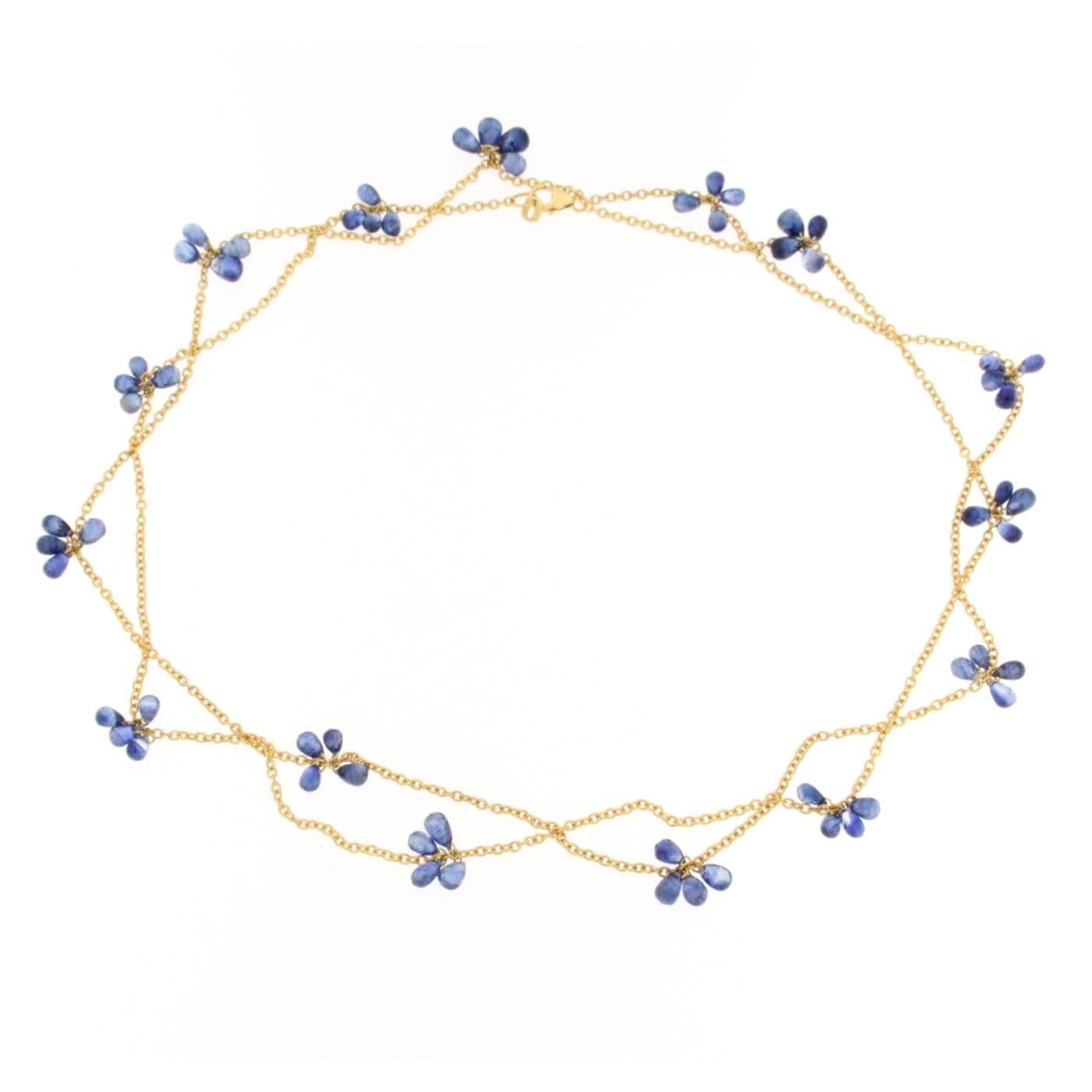 Jona Blue Sapphire 18 Karat Yellow Gold Long Chain Necklace