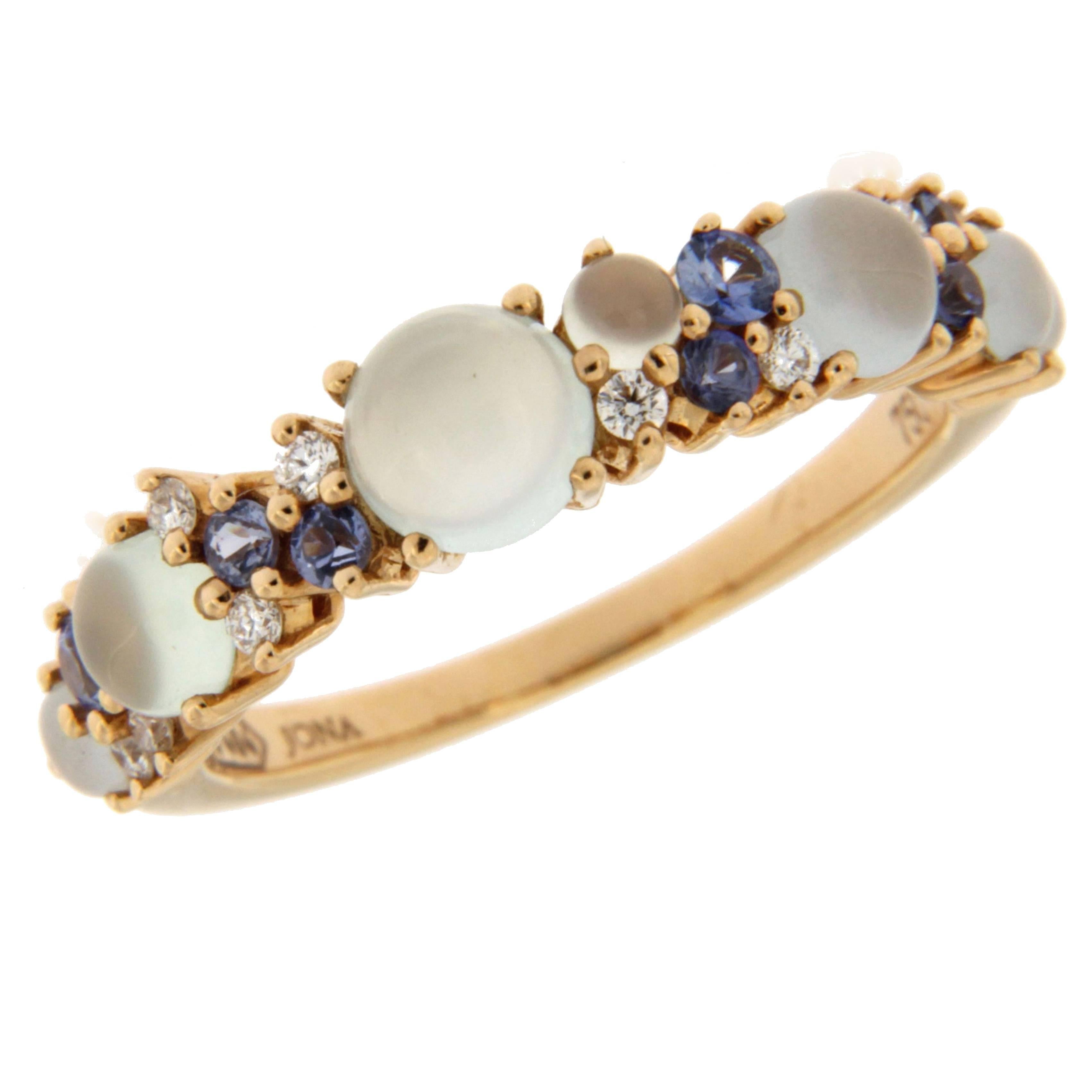 Jona Aquamarine Chalcedony Blue Sapphire Diamond Gold Ring