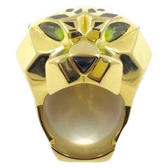 Cartier Large Panthère Lacquer Onyx Peridot Gold Ring