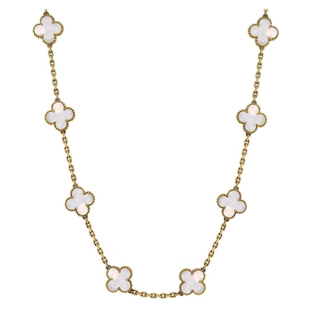 Van Cleef and Arpels Alhambra Mother of Pearl Gold 10 Motif Necklace at ...
