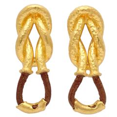 Unique High Karat Gold and Leather Earrings